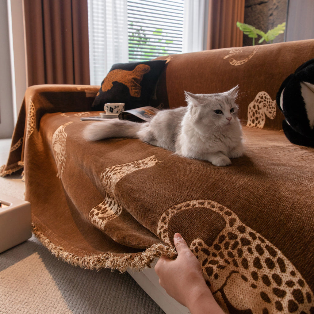 Leopard Sofa Cover Blanket Stylish Furniture Protector Throw for Couches & Loveseats