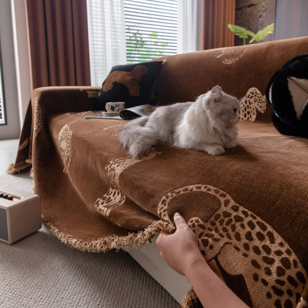 Leopard Sofa Cover Blanket Stylish Furniture Protector Throw for Couches & Loveseats