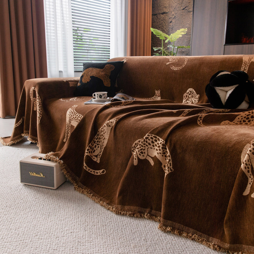 Leopard Sofa Cover Blanket Stylish Furniture Protector Throw for Couches & Loveseats