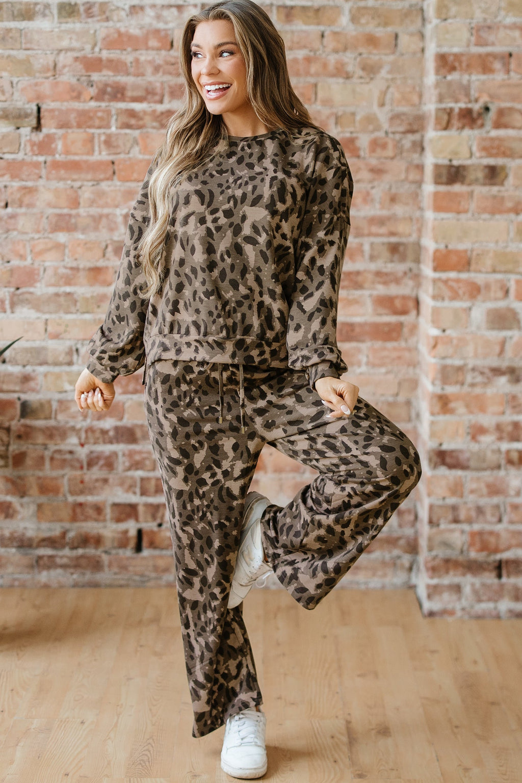 Catherine Leopard Pullover Drawstring Loose Pant Set