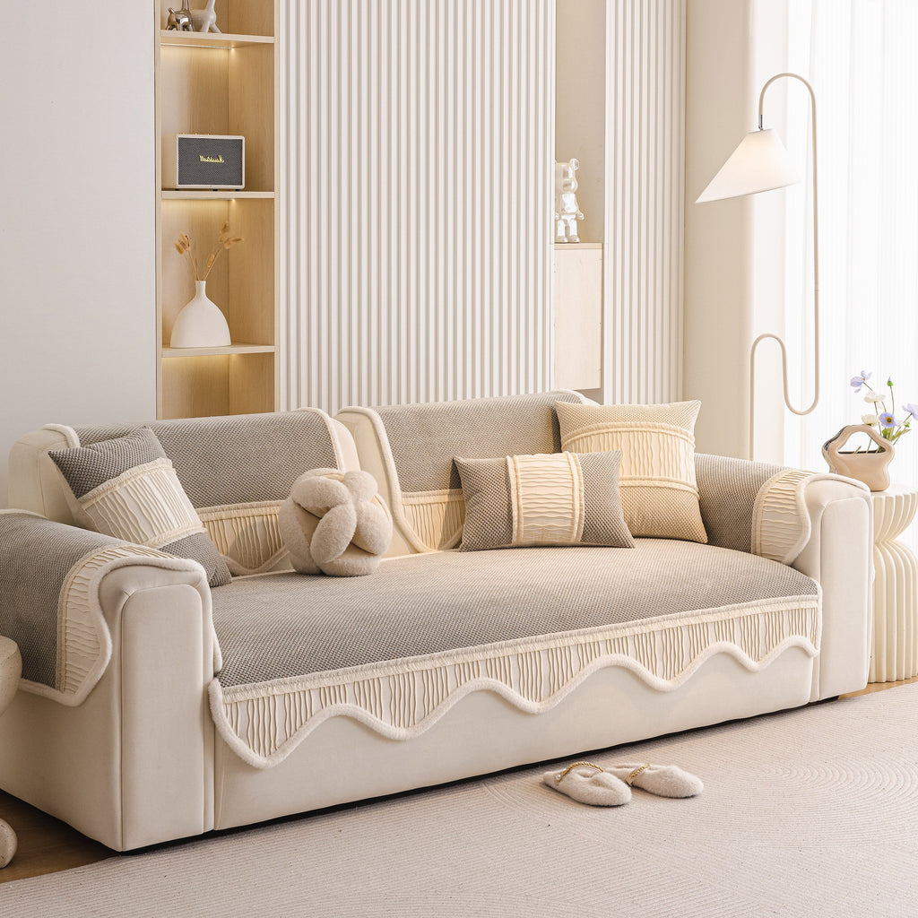 Dog Washable Sofa Protector Cover, Non-Slip Couch Slipcover with Soft Furry Trim