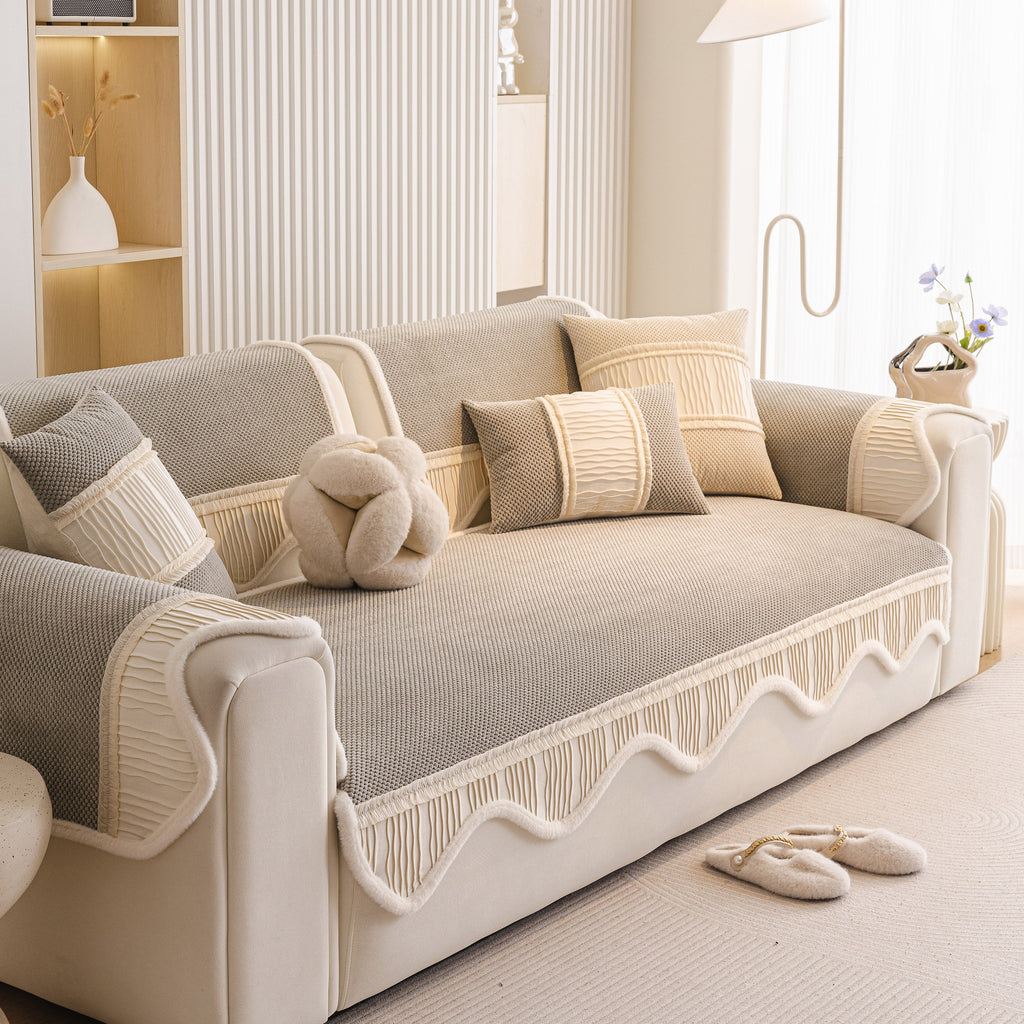 Dog Washable Sofa Protector Cover, Non-Slip Couch Slipcover with Soft Furry Trim