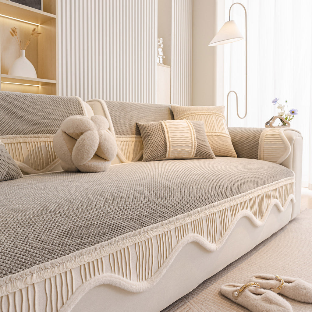 Dog Washable Sofa Protector Cover, Non-Slip Couch Slipcover with Soft Furry Trim