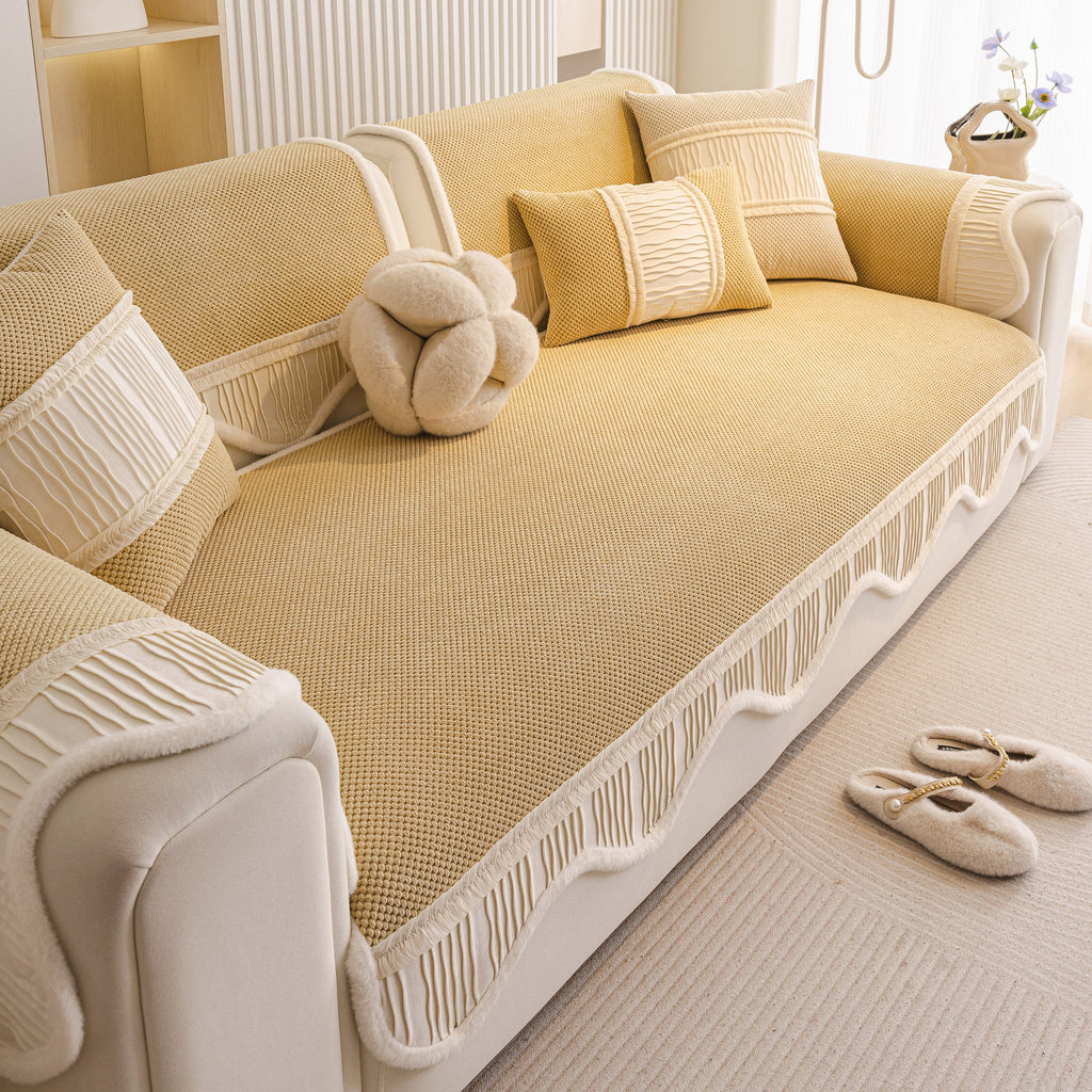 Dog Washable Sofa Protector Cover, Non-Slip Couch Slipcover with Soft Furry Trim