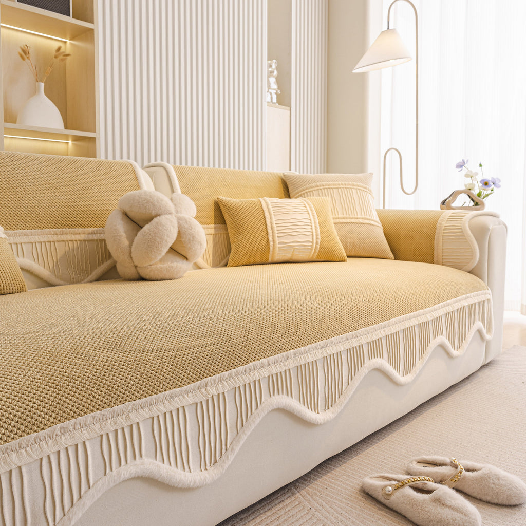 Dog Washable Sofa Protector Cover, Non-Slip Couch Slipcover with Soft Furry Trim