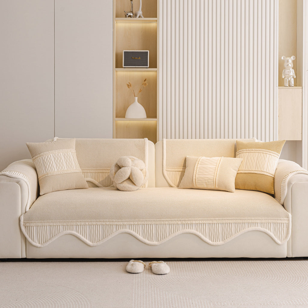 Dog Washable Sofa Protector Cover, Non-Slip Couch Slipcover with Soft Furry Trim