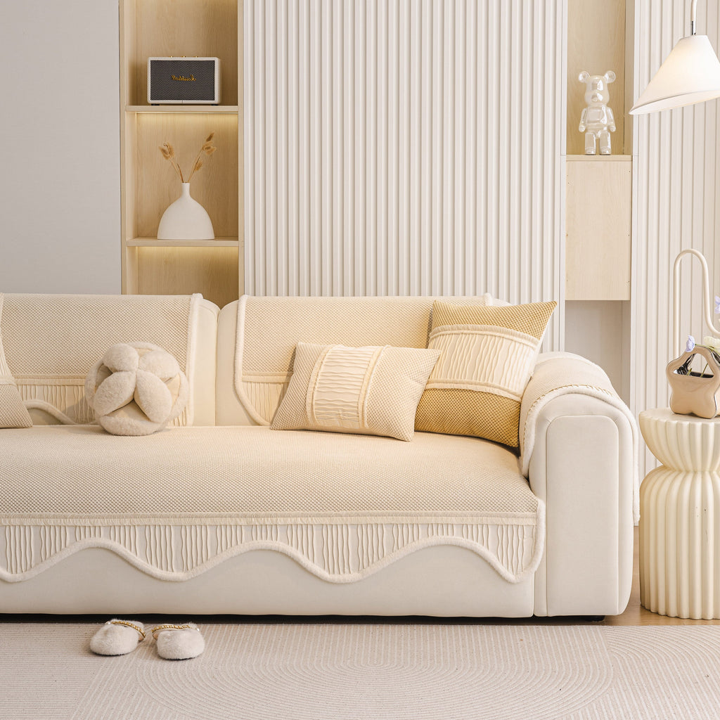 Dog Washable Sofa Protector Cover, Non-Slip Couch Slipcover with Soft Furry Trim