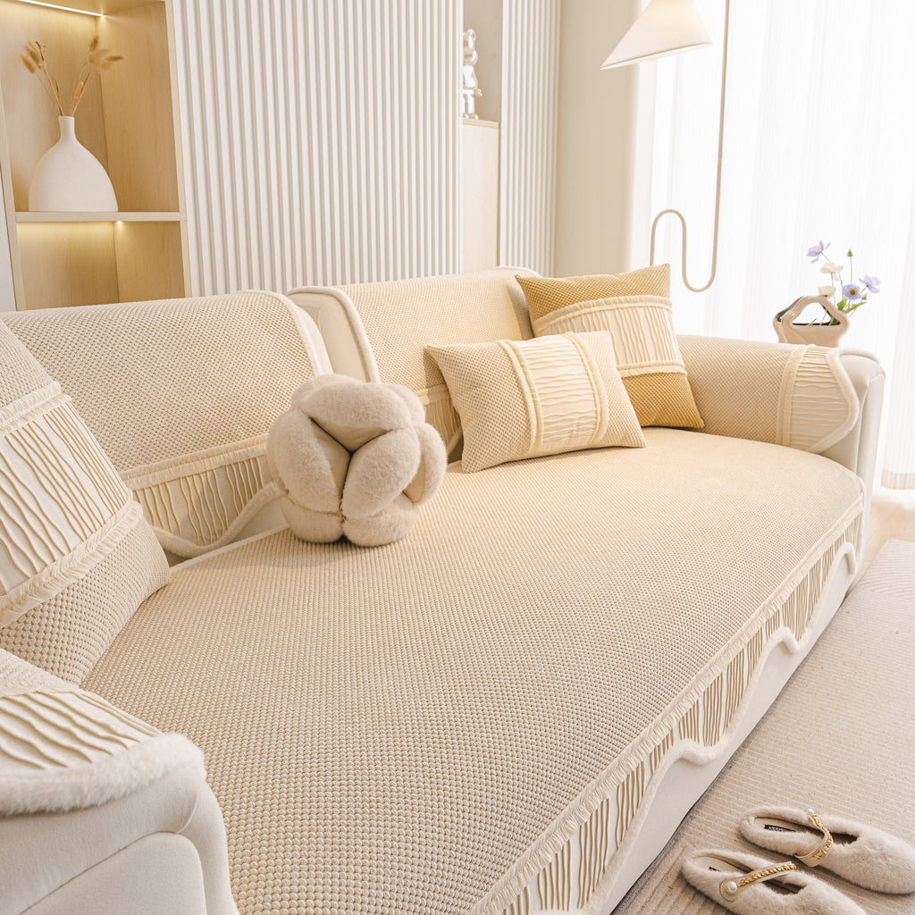 Dog Washable Sofa Protector Cover, Non-Slip Couch Slipcover with Soft Furry Trim