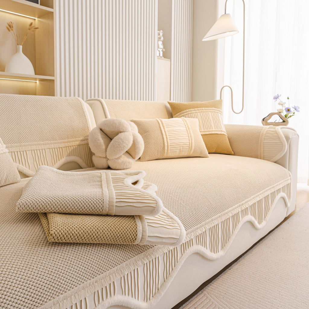 Dog Washable Sofa Protector Cover, Non-Slip Couch Slipcover with Soft Furry Trim