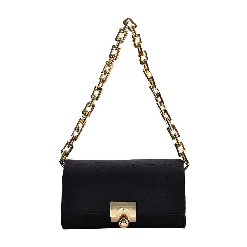 The Chain Reaction - Retro Underarm Bag with Gold-Tone Chain Strap