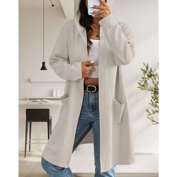 Womens Long Cardigans Cable Knitted Open Front