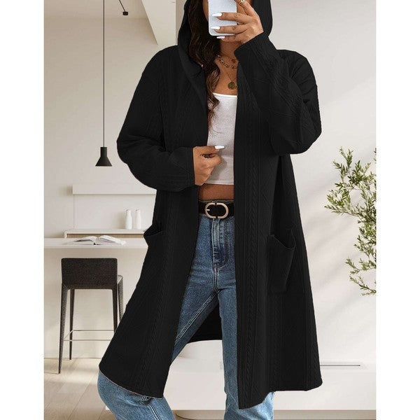 Womens Long Cardigans Cable Knitted Open Front