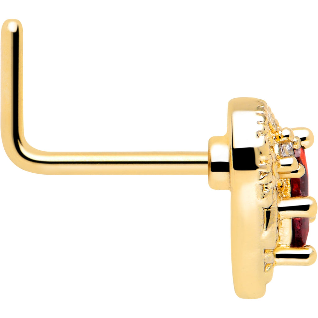 20G 7mm Red CZ Gem Gold Tone Heart Queen L Shape Nose Ring