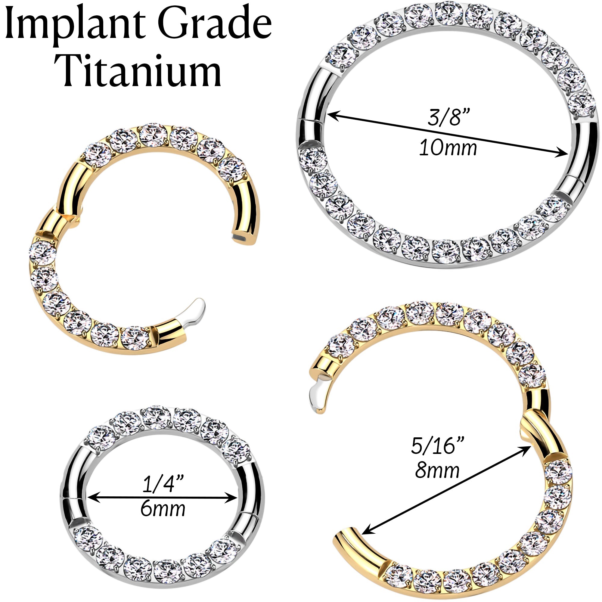 16G Implant Grade Titanium CZ Double Row Hoop Segment Ring