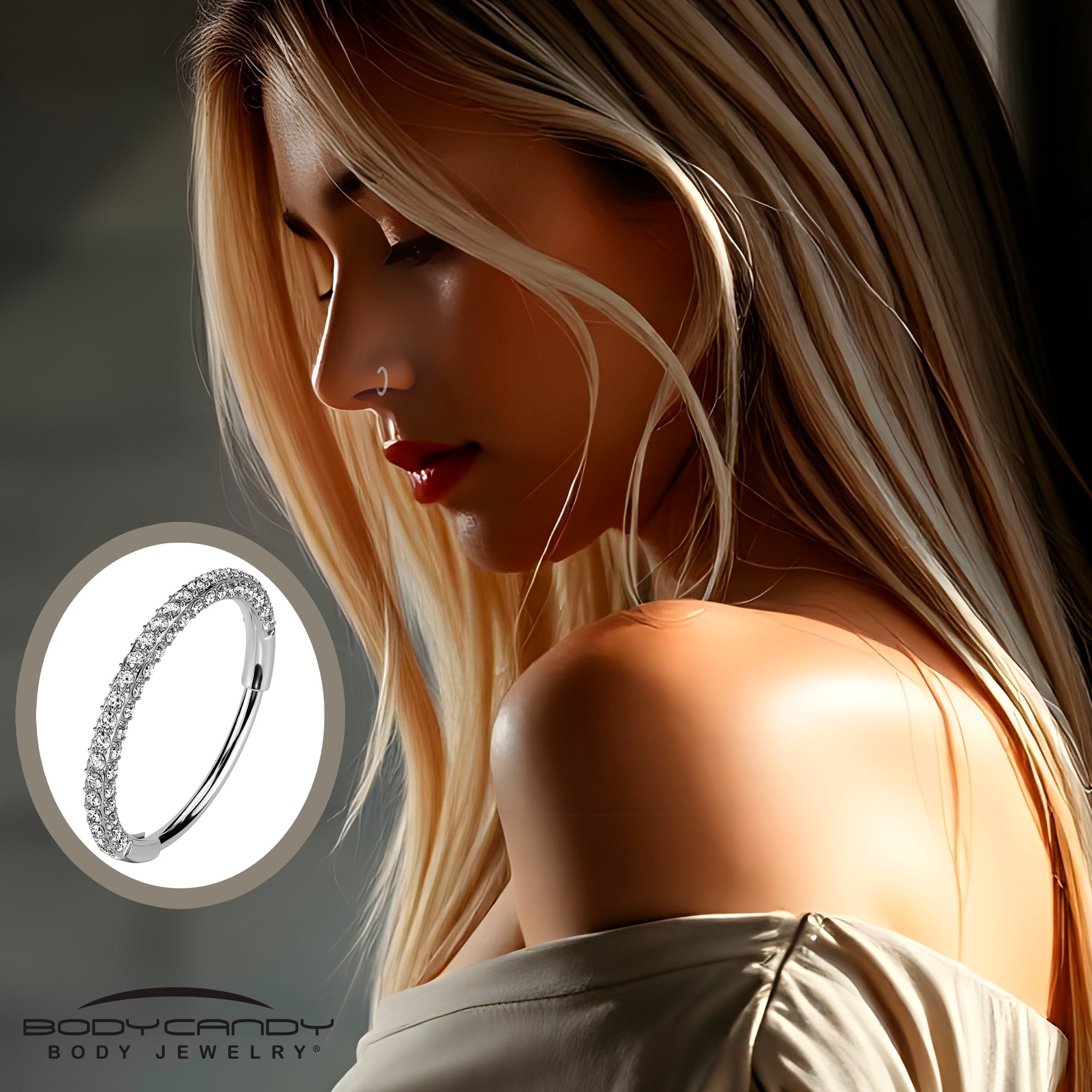 18G Implant Grade Titanium Triple Sided Micro Gem Hinged Nose Hoop