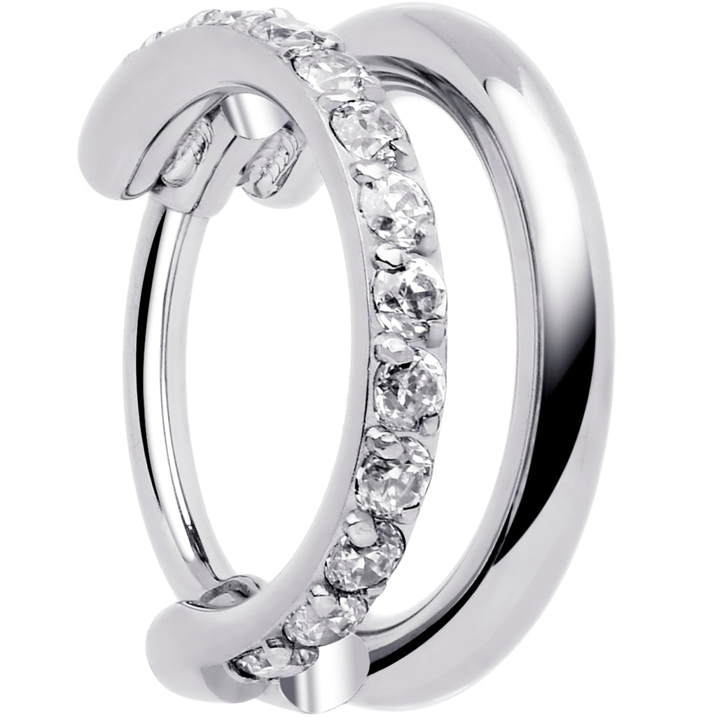 Single Row Micro Gem Implant Grade Titanium Hinged Double Hoop Nose Ring