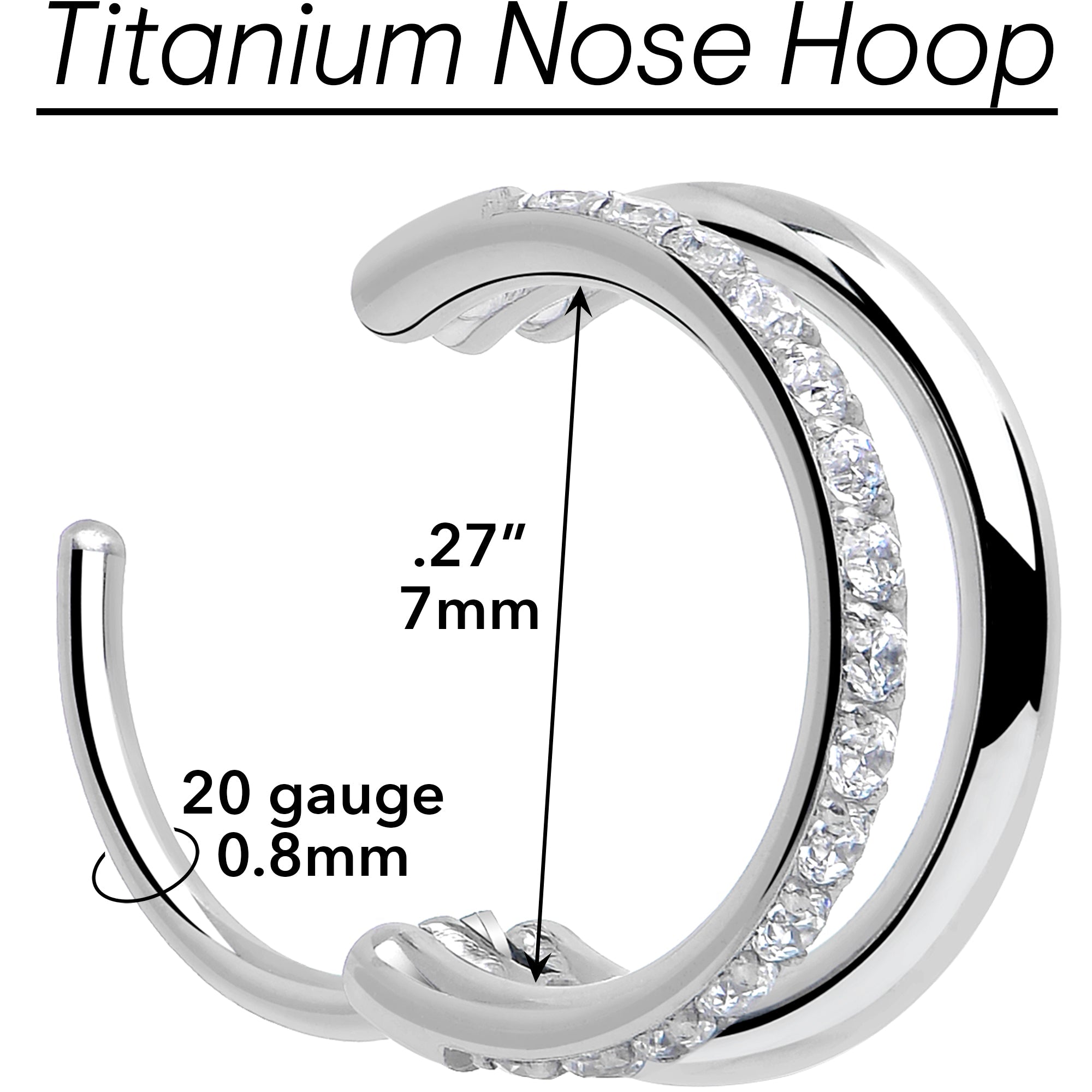 Single Row Micro Gem Implant Grade Titanium Hinged Double Hoop Nose Ring