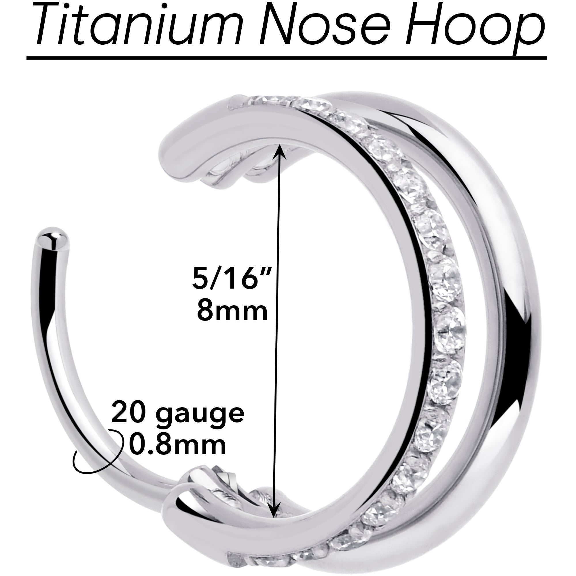 Single Row Micro Gem Implant Grade Titanium Hinged Double Hoop Nose Ring