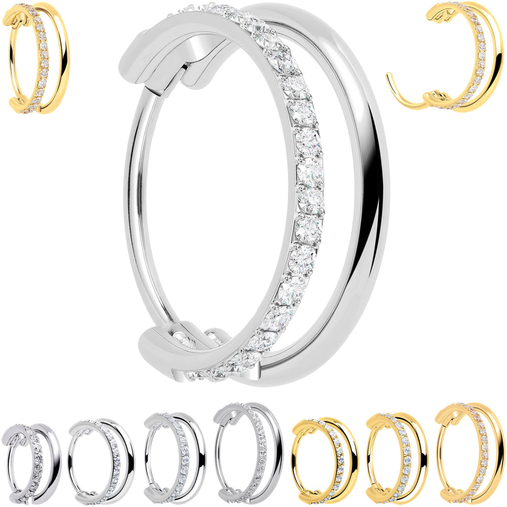 Single Row Micro Gem Implant Grade Titanium Hinged Double Hoop Nose Ring