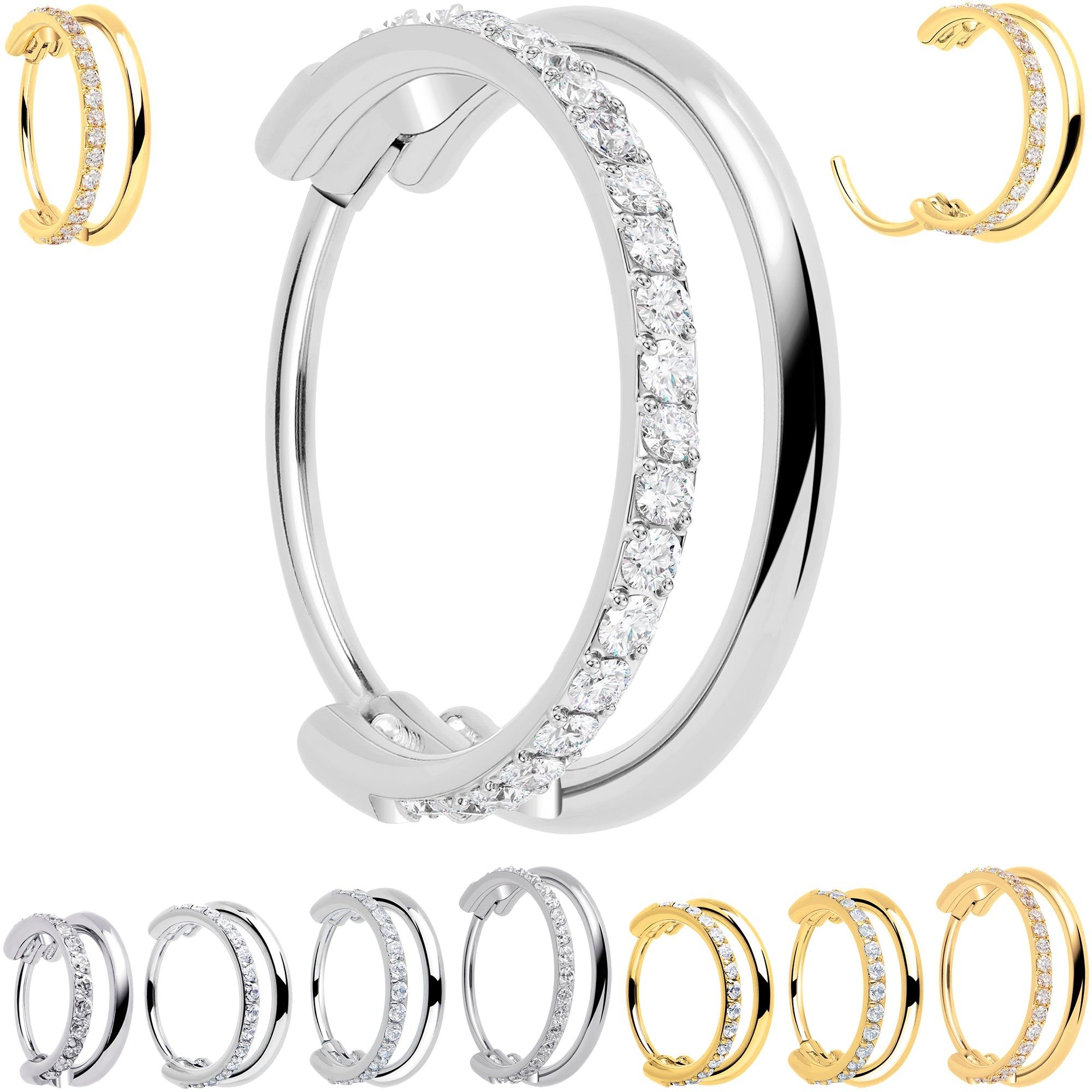 Single Row Micro Gem Implant Grade Titanium Hinged Double Hoop Nose Ring