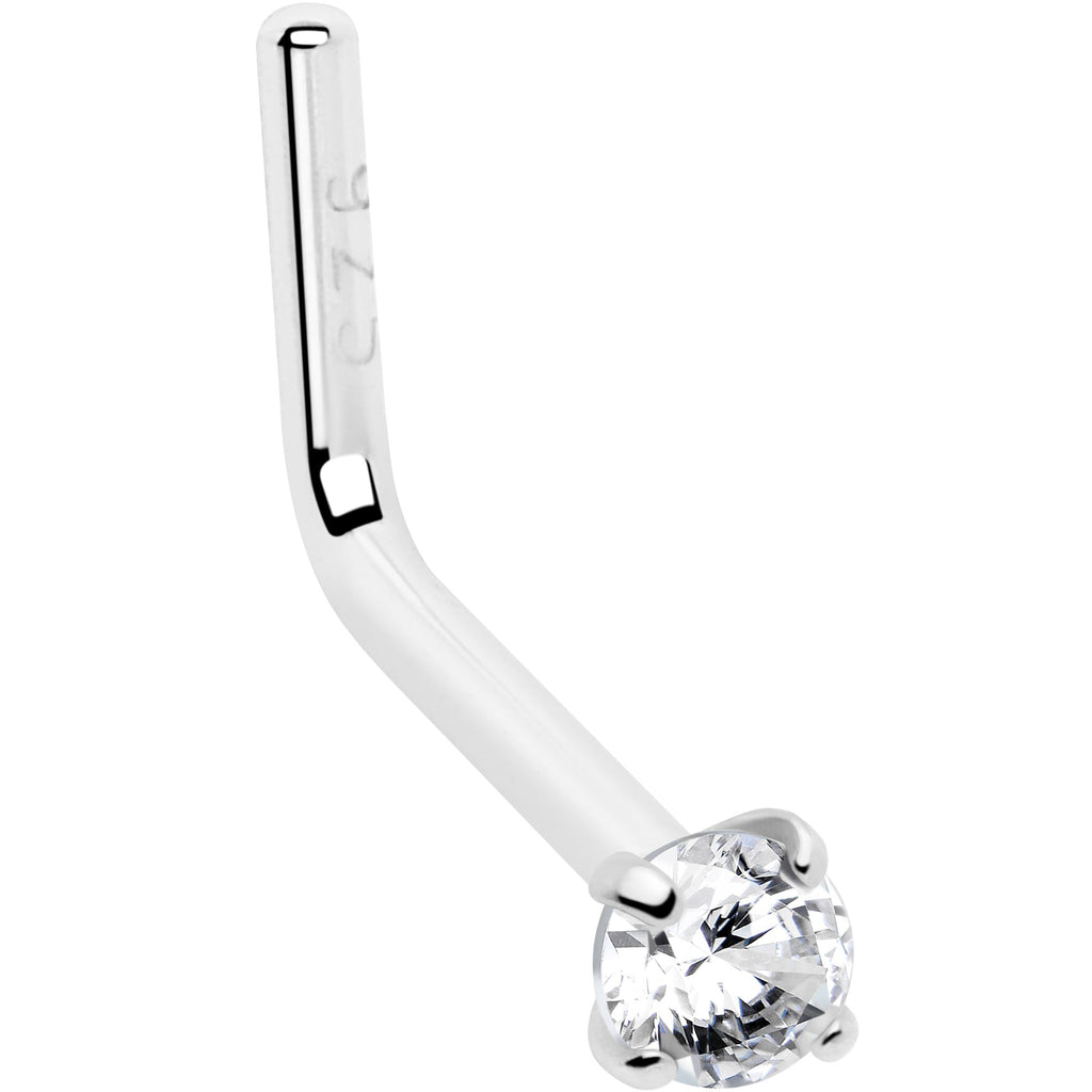 20G Gold Plated 925 Sterling Silver 2mm CZ L-Shape Nose Ring