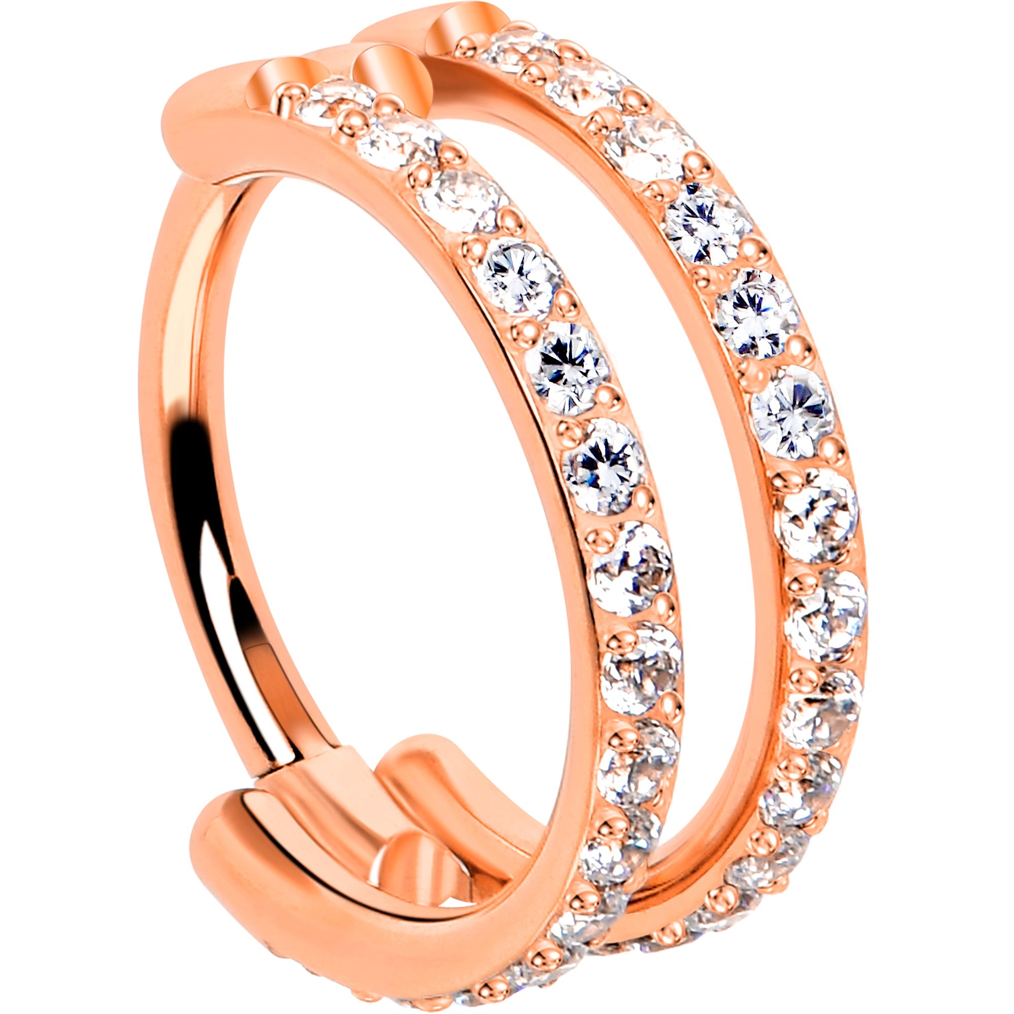 18G Double Row Micro Gem Implant Grade Titanium Hinged Double Hoop Nose Ring