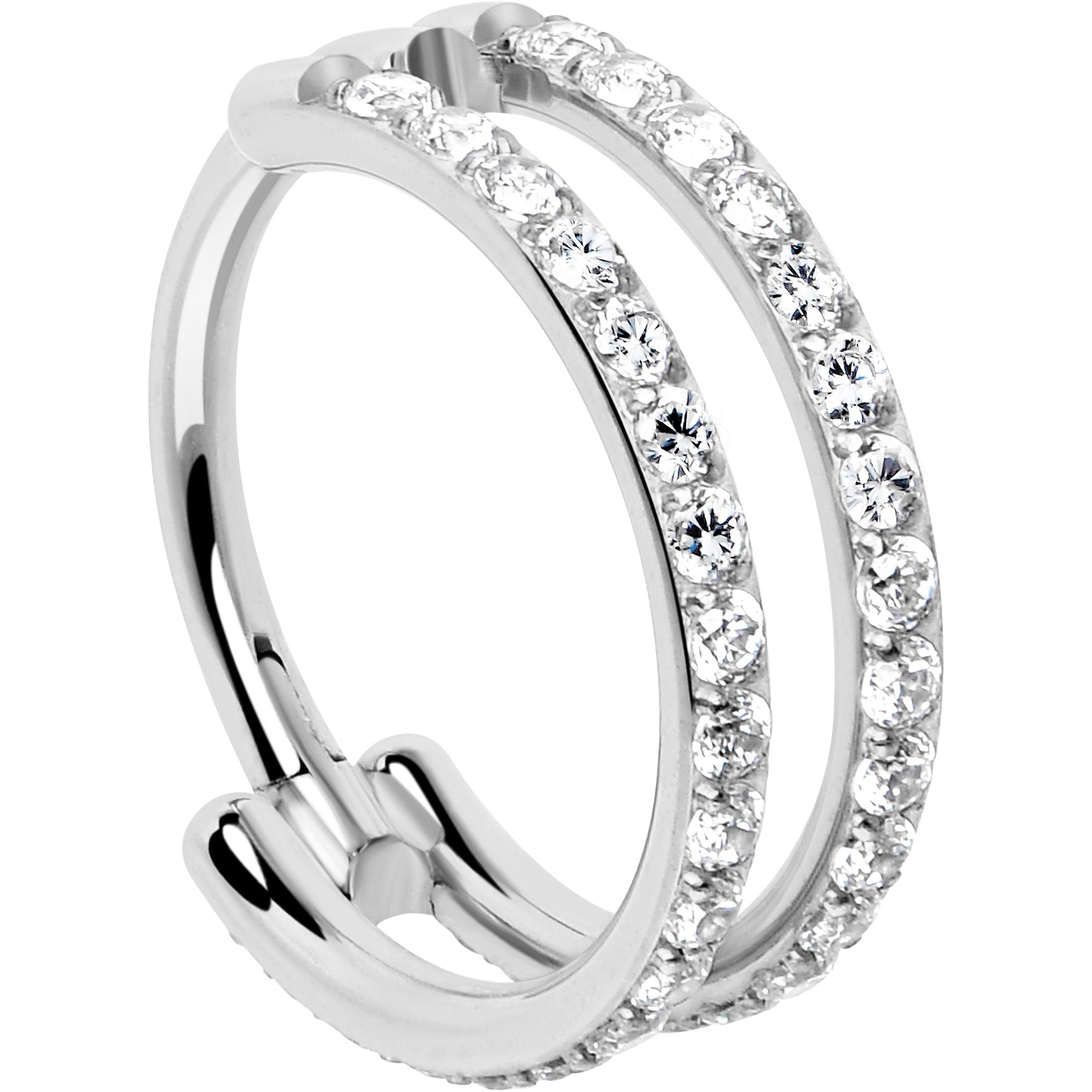 18G Double Row Micro Gem Implant Grade Titanium Hinged Double Hoop Nose Ring