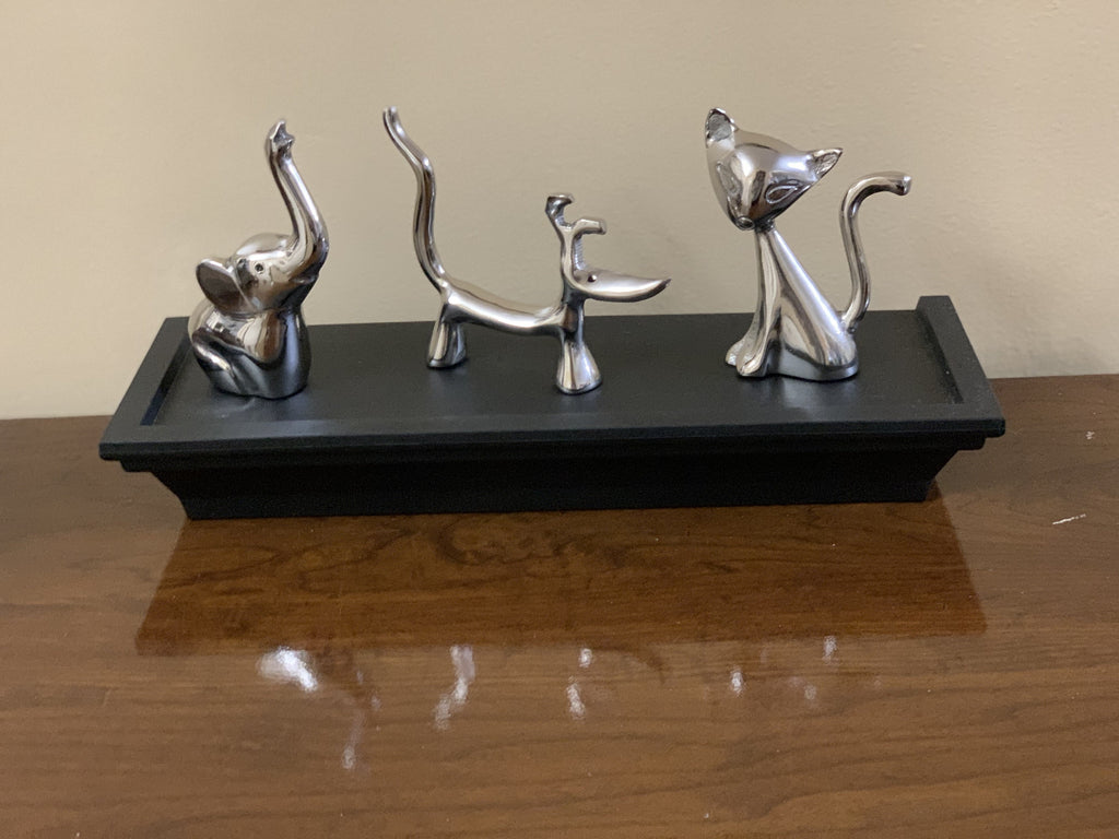 Vibhsa Dog Cat & Elephant Ring Holders Set - Silver