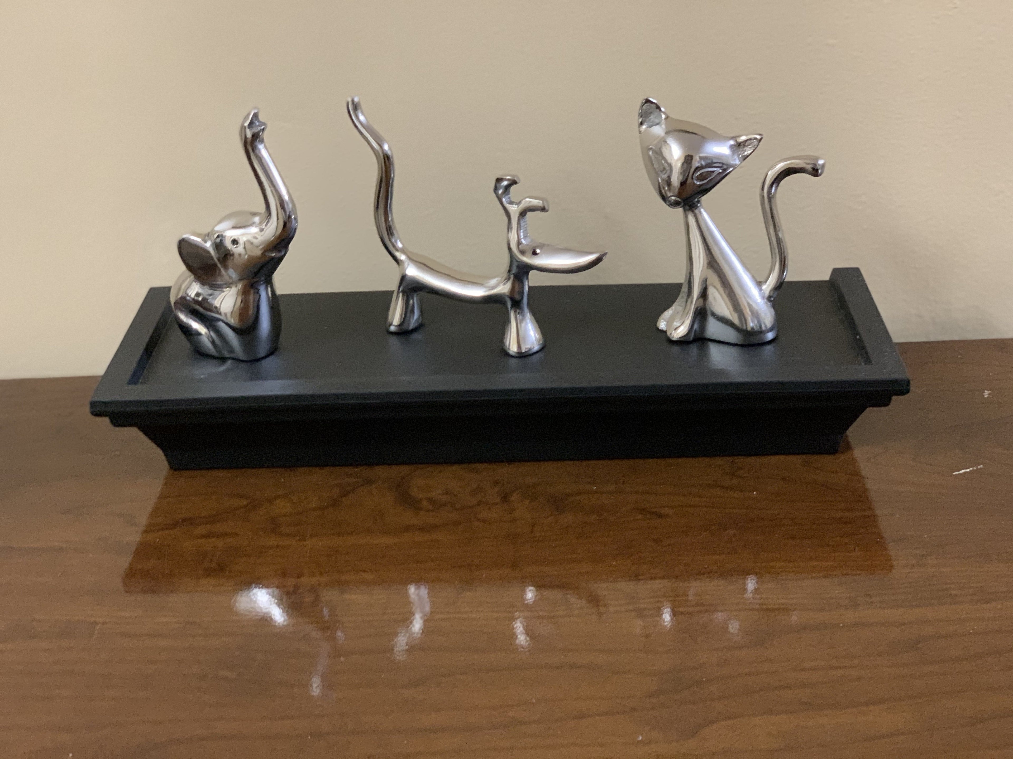 Vibhsa Dog Cat & Elephant Ring Holders Set - Silver