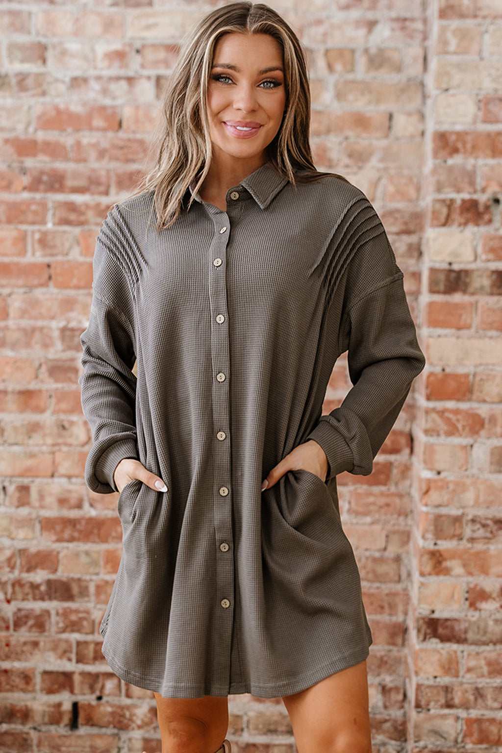 Viviana Taupe Waffle Knit Shirt