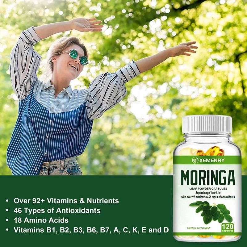 Moringa Supplement - Support Immune System, Energy, Metabolism, Antioxidant - 120 Capsules