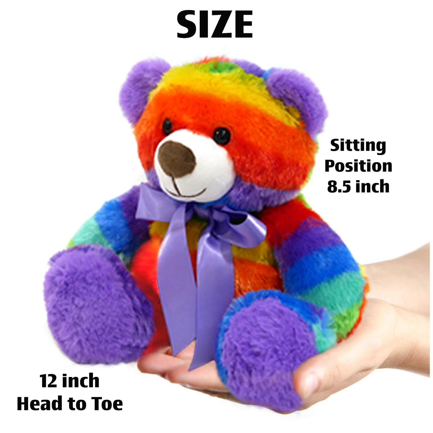 Rainbow Teddy Bear Plush Stuffed Animal Cuddly Soft 12 inch