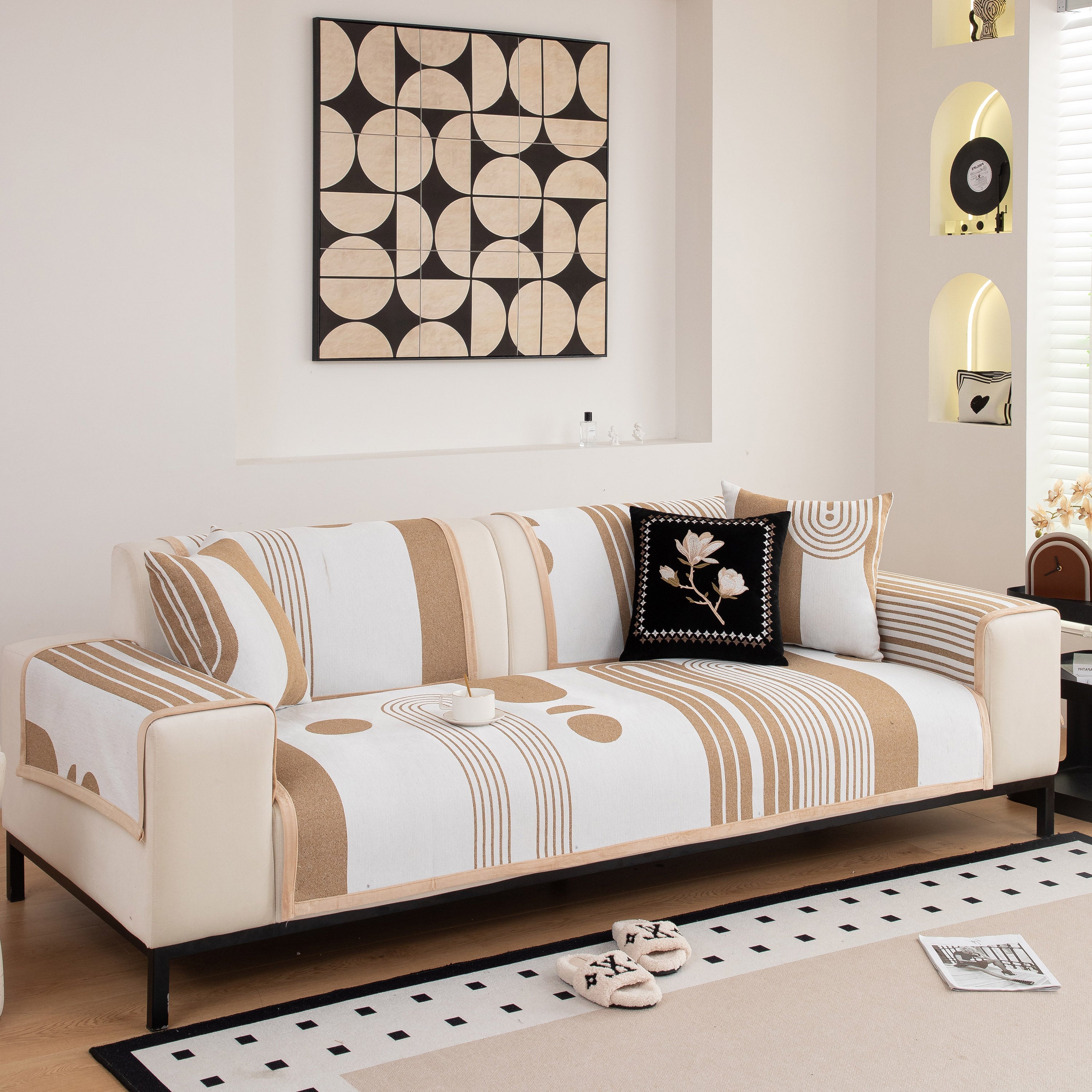Modern Geometric Sofa Cover - Thick Woven, Pet Friendly, Stylish Couch Protector