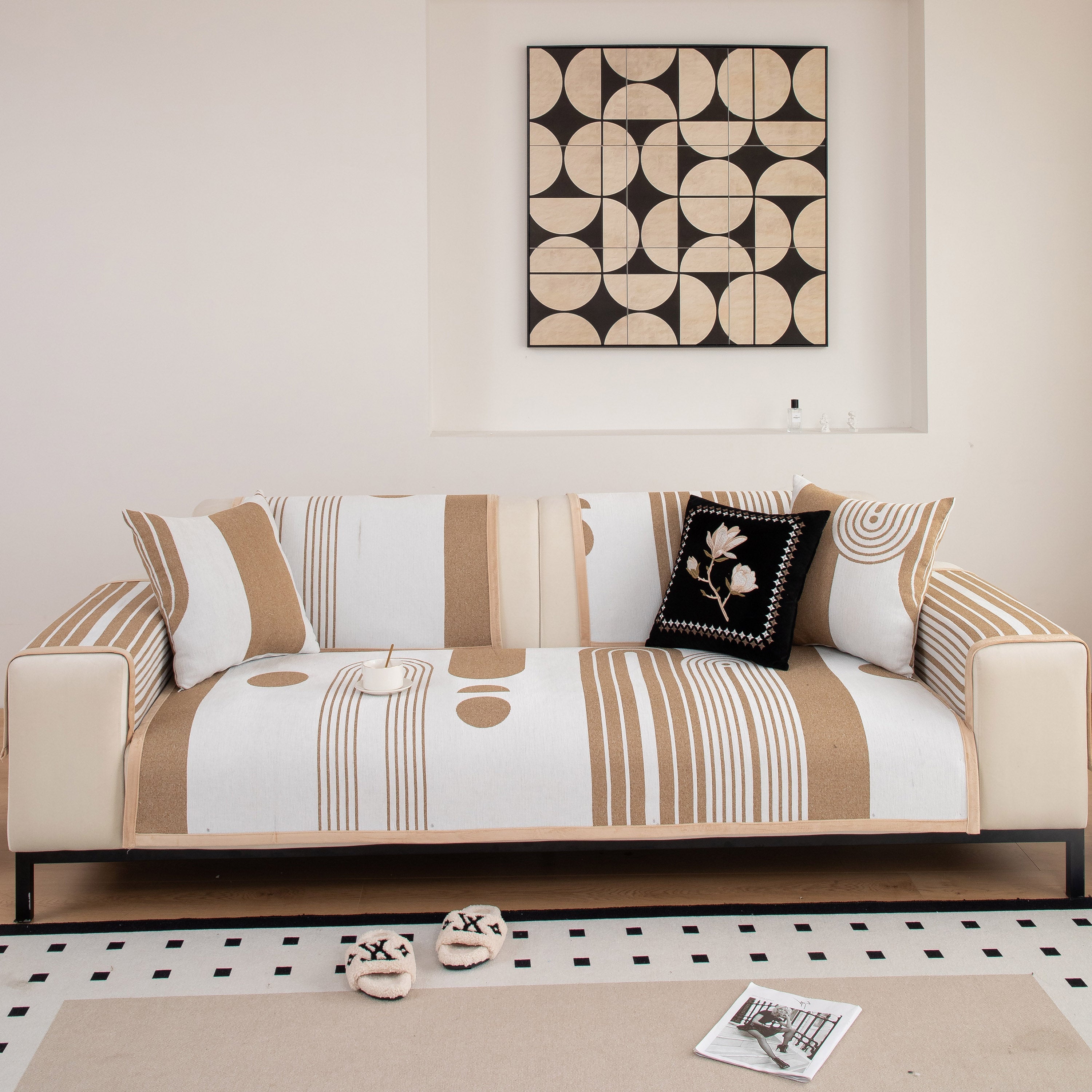 Modern Geometric Sofa Cover - Thick Woven, Pet Friendly, Stylish Couch Protector
