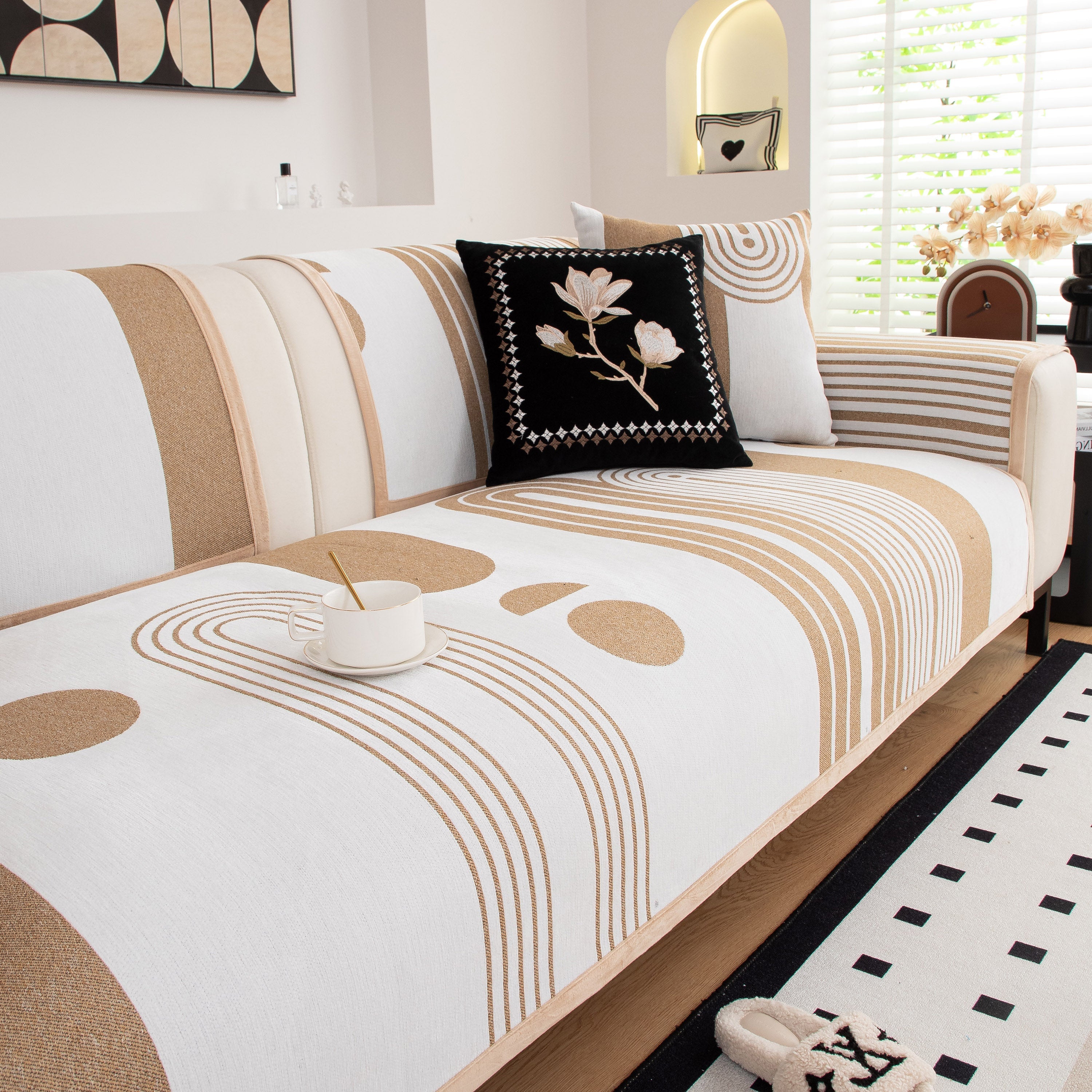 Modern Geometric Sofa Cover - Thick Woven, Pet Friendly, Stylish Couch Protector