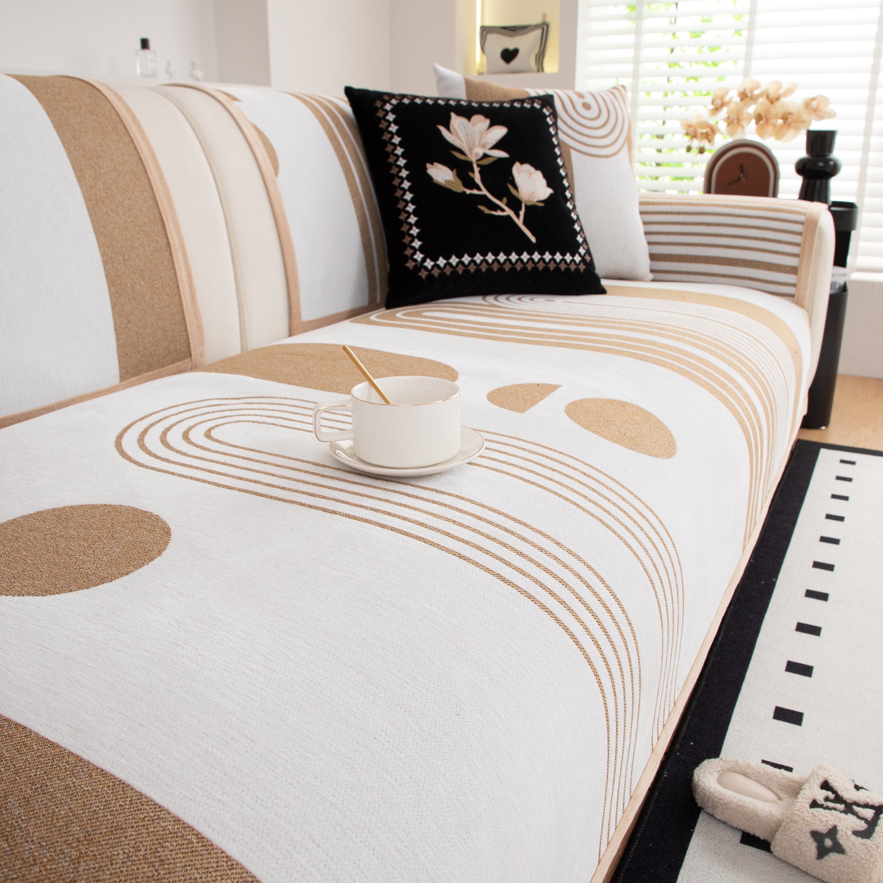 Modern Geometric Sofa Cover - Thick Woven, Pet Friendly, Stylish Couch Protector