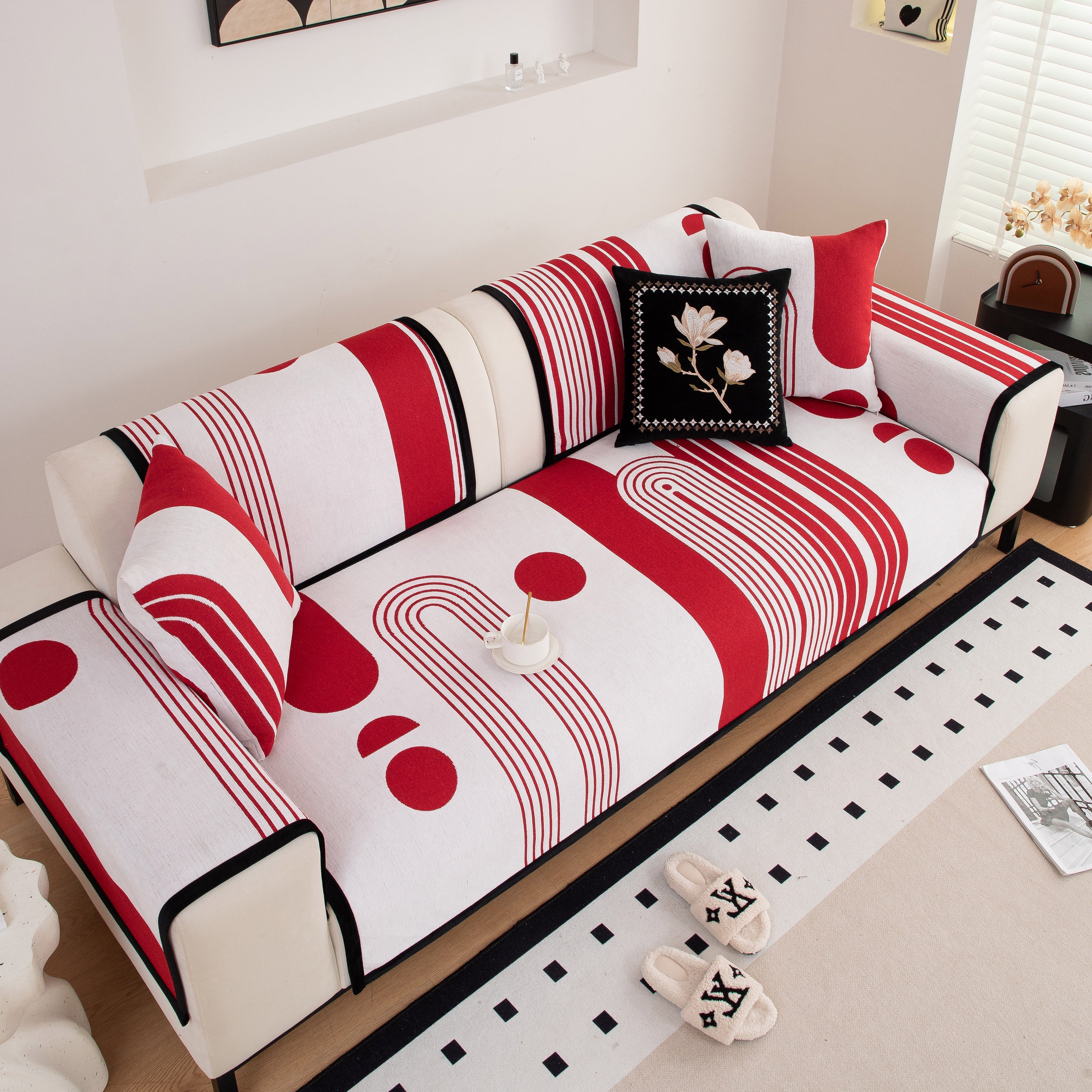 Modern Geometric Sofa Cover - Thick Woven, Pet Friendly, Stylish Couch Protector