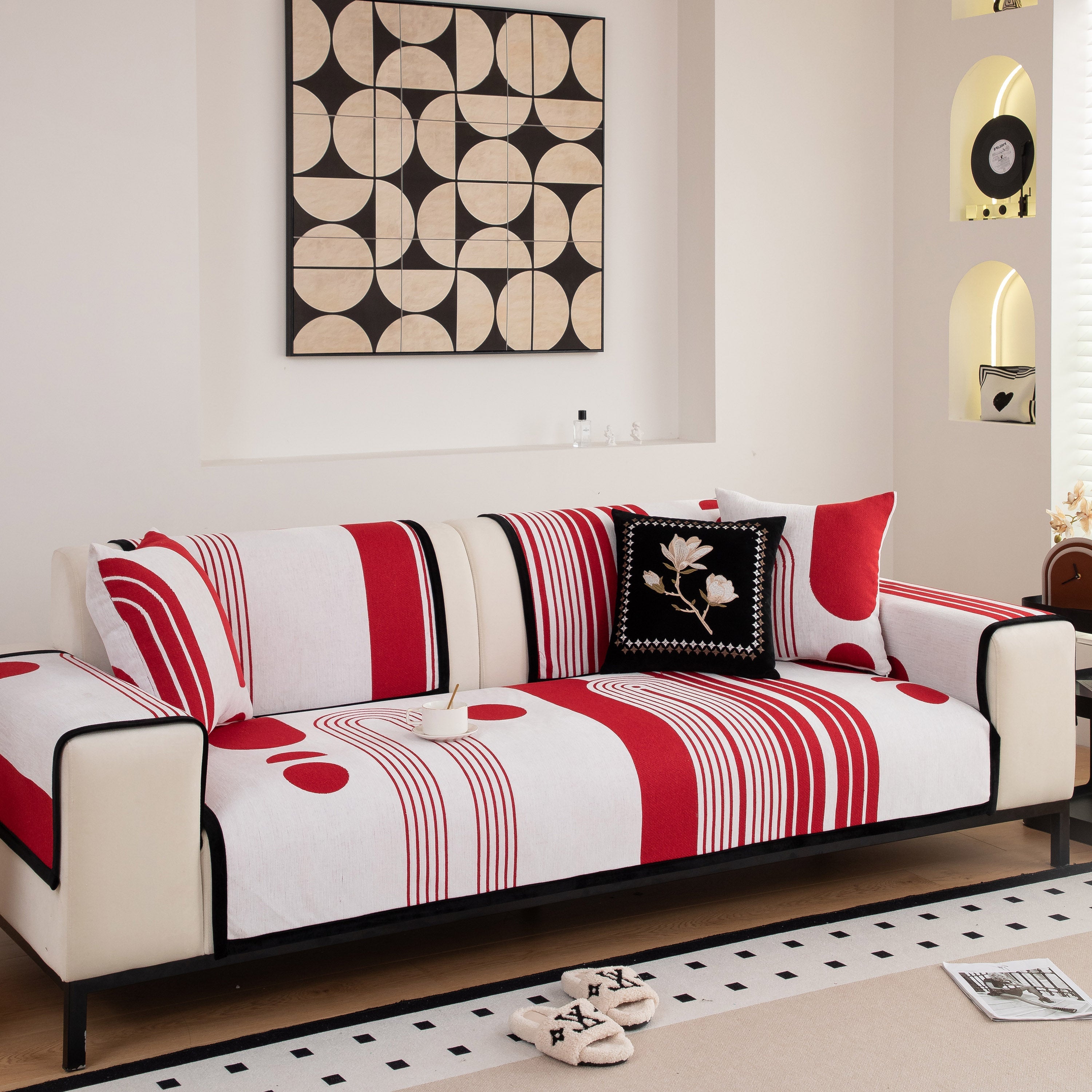 Modern Geometric Sofa Cover - Thick Woven, Pet Friendly, Stylish Couch Protector