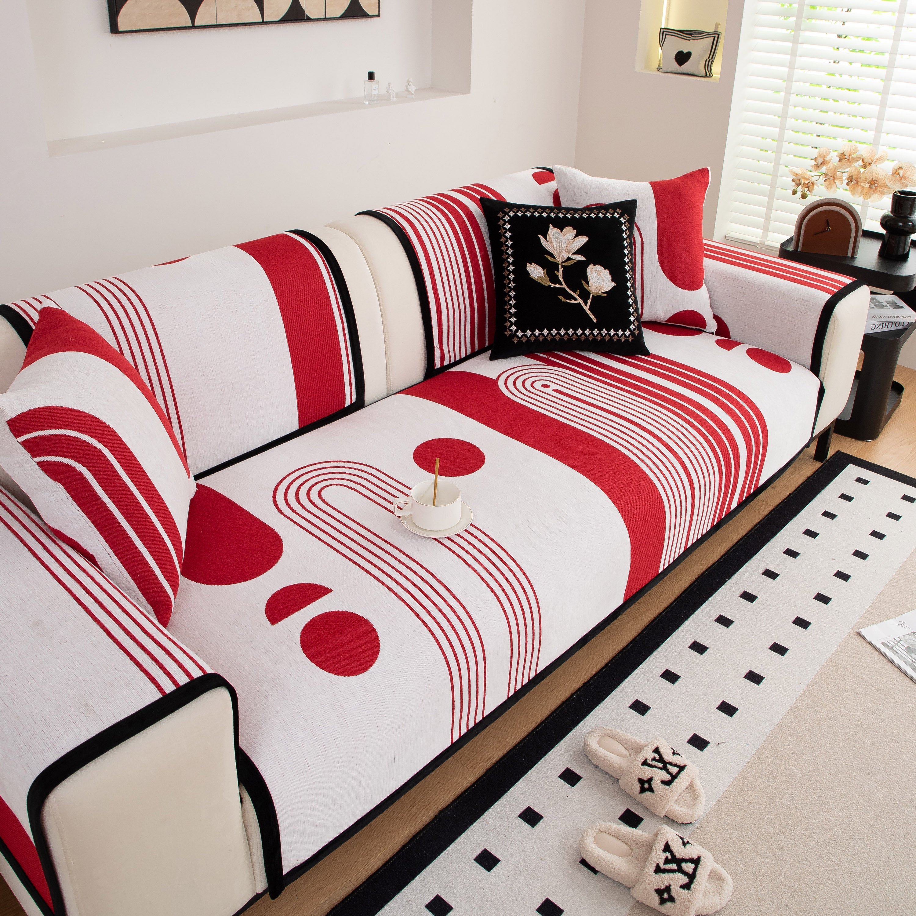 Modern Geometric Sofa Cover - Thick Woven, Pet Friendly, Stylish Couch Protector