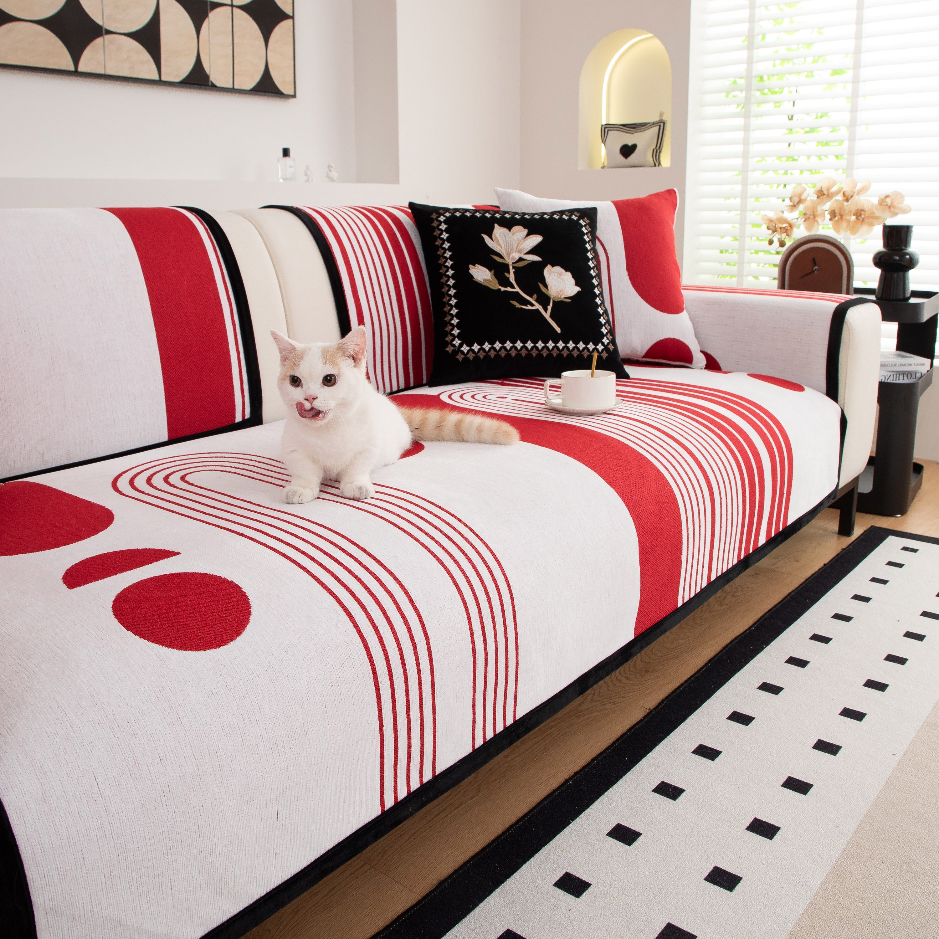 Modern Geometric Sofa Cover - Thick Woven, Pet Friendly, Stylish Couch Protector