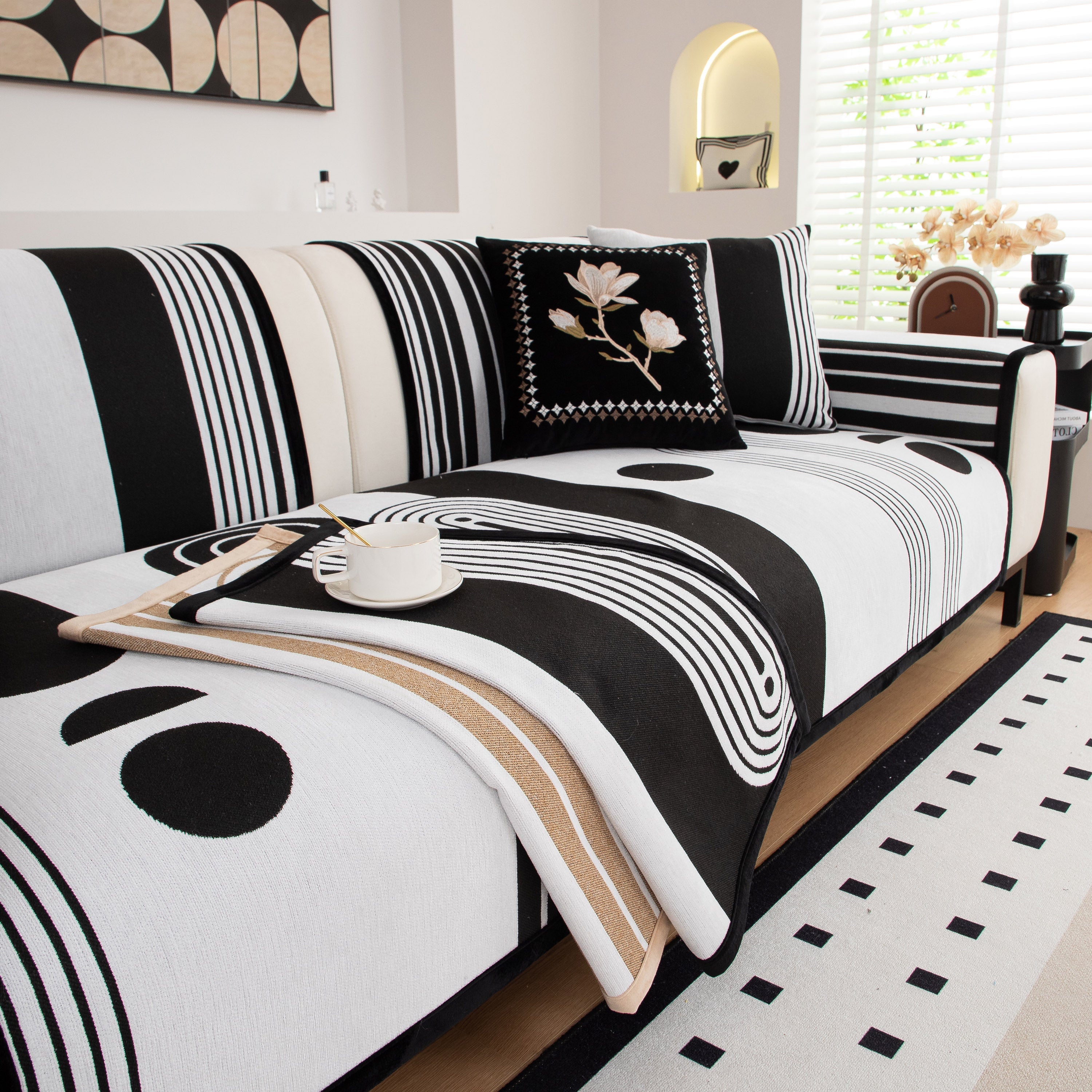 Modern Geometric Sofa Cover - Thick Woven, Pet Friendly, Stylish Couch Protector