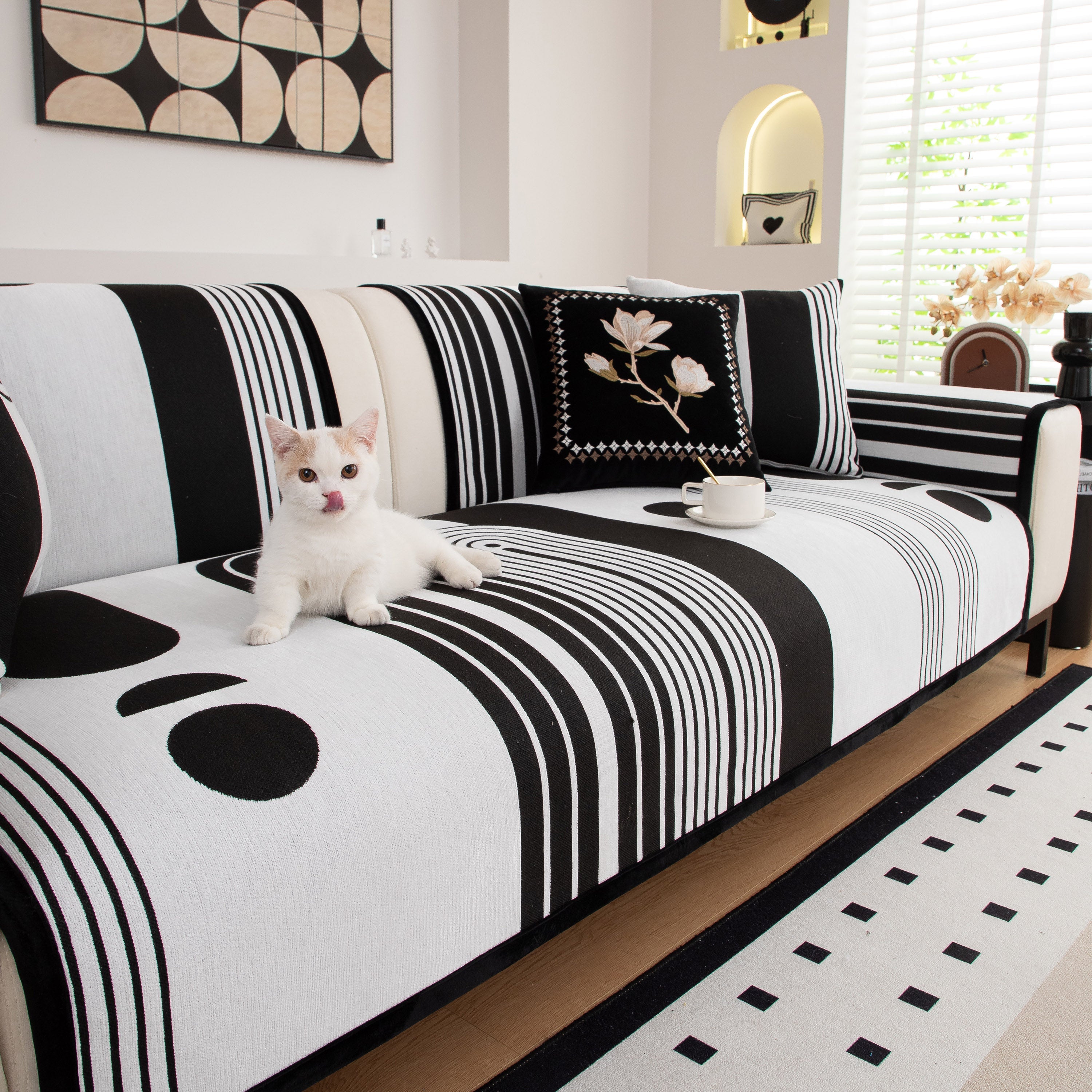 Modern Geometric Sofa Cover - Thick Woven, Pet Friendly, Stylish Couch Protector