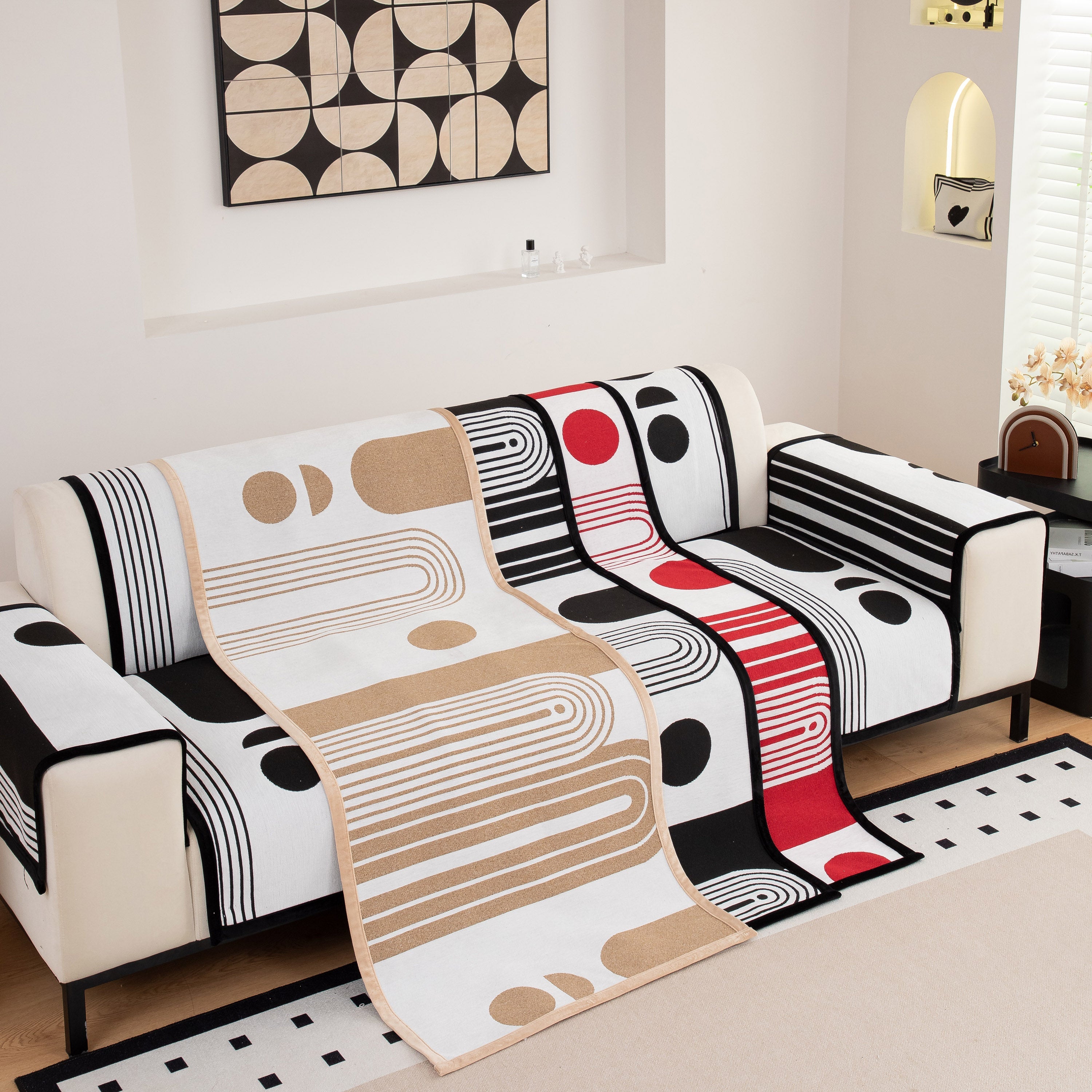 Modern Geometric Sofa Cover - Thick Woven, Pet Friendly, Stylish Couch Protector