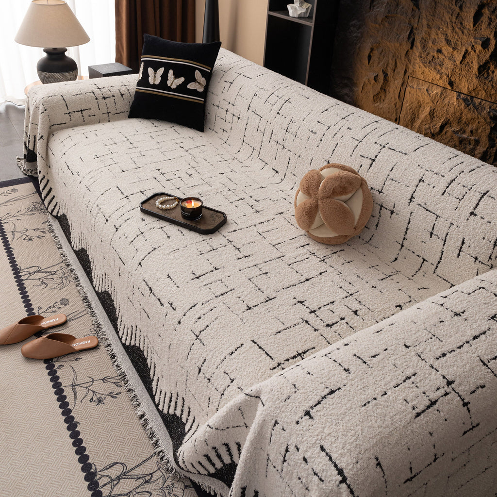Chenille Sofa Cover Throw Blanket Woven Textured Decorative Furniture Slipcover