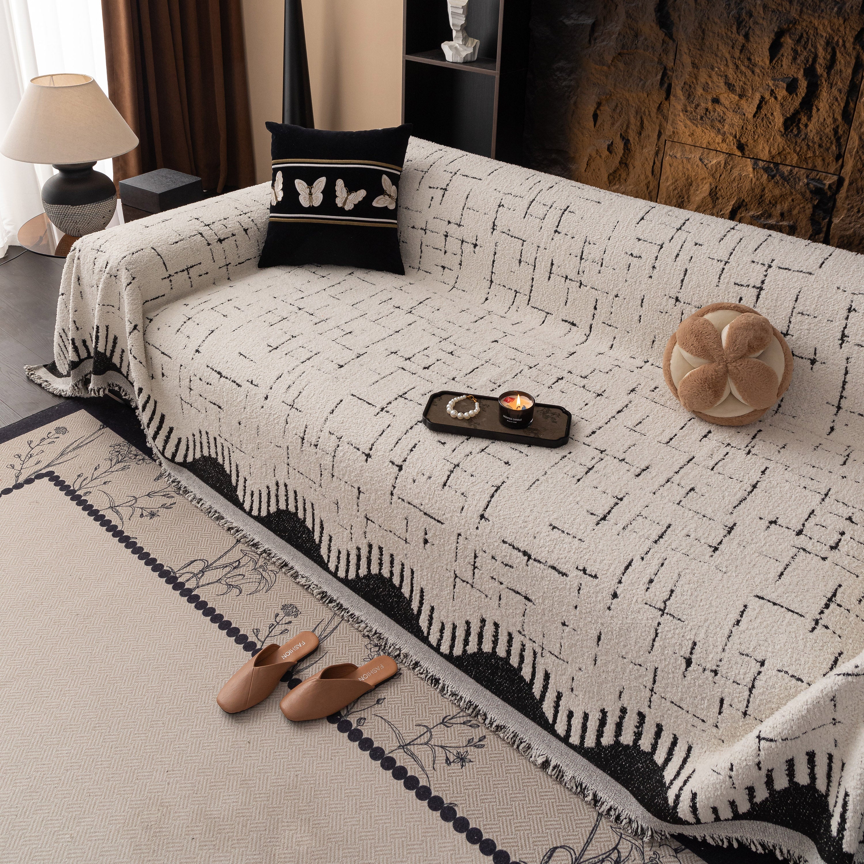 Chenille Sofa Cover Throw Blanket Woven Textured Decorative Furniture Slipcover