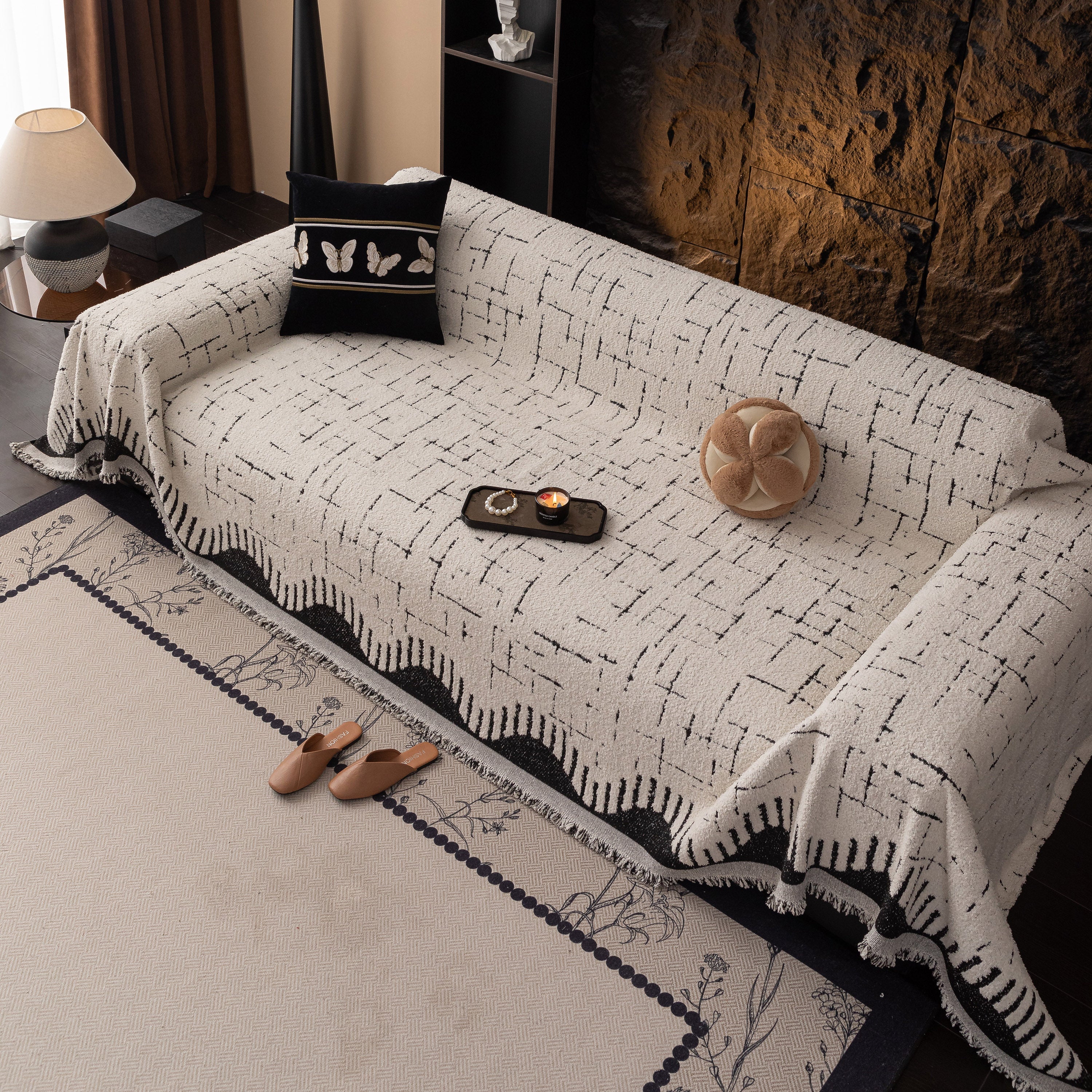 Chenille Sofa Cover Throw Blanket Woven Textured Decorative Furniture Slipcover