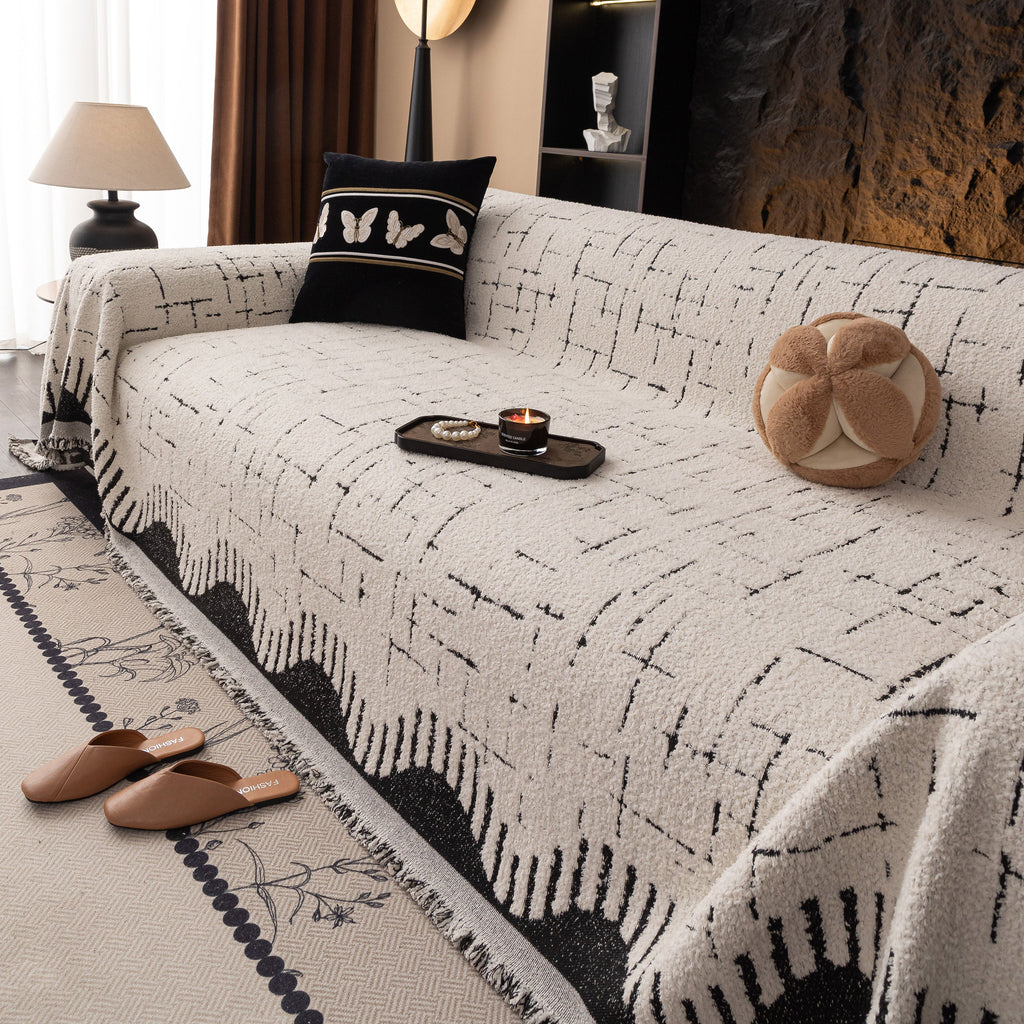 Chenille Sofa Cover Throw Blanket Woven Textured Decorative Furniture Slipcover
