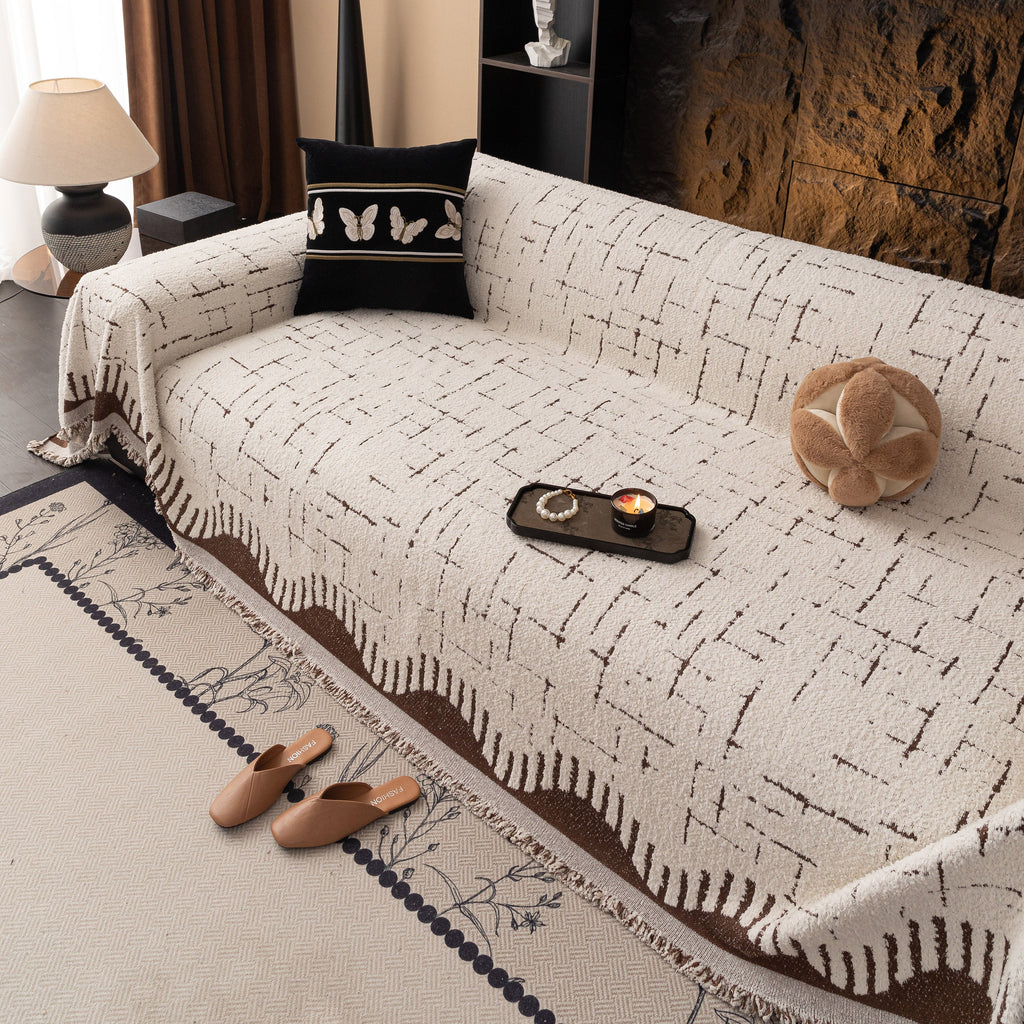 Chenille Sofa Cover Throw Blanket Woven Textured Decorative Furniture Slipcover