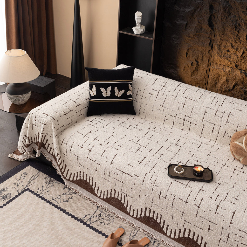 Chenille Sofa Cover Throw Blanket Woven Textured Decorative Furniture Slipcover