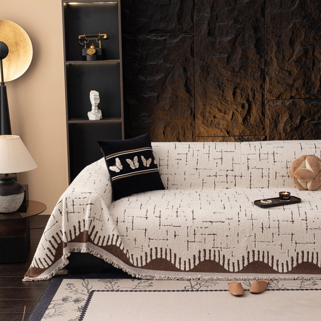 Chenille Sofa Cover Throw Blanket Woven Textured Decorative Furniture Slipcover